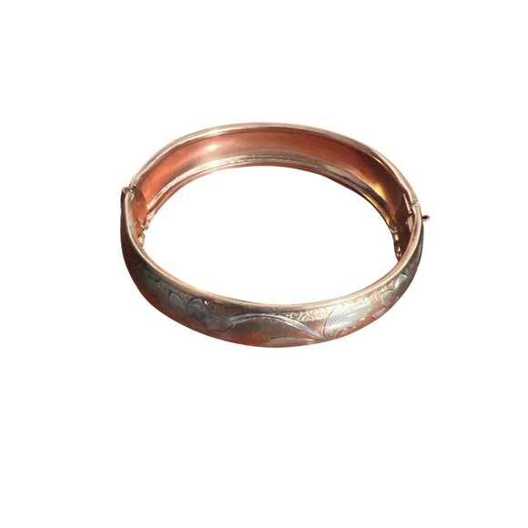 Vintage Copper Silver Tone Floral Engraved Clamper Bangle Bracelet Estate 7" - Picture 4 of 6